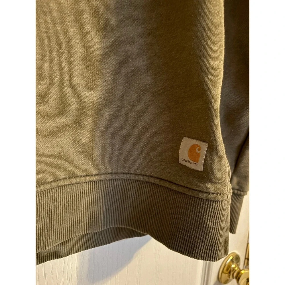 Carhartt Womens Relaxed Fit Crewneck Sweatshirt Olive Green Sleeve Logo L 104410